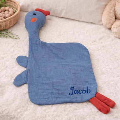 Personalized Dinosaur Muslin Lovey, Soft Cotton Security Blanket, Newborn Gift