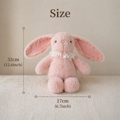 Personalisiertes besticktes Häschen, individuelles Erinnerungsstück mit Namen, Babyparty-Ostergeschenk