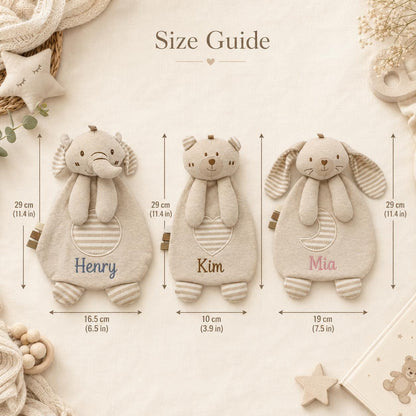Personalized Baby Lovey Blanket, Organic Cotton Security Blanket with Crinkle Sound, Bunny Bear Elephant Comforter, Newborn Baby Shower Gift