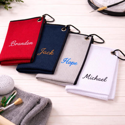 Personalisiertes Golftuch, bestickter Name Waffel-Mikrofaser, Sporttaschen-Clip-Zubehör