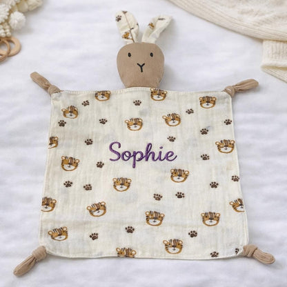 Personalisierter Kuschelbunny | Musselin-Schmusetuch mit Wunschnamen
