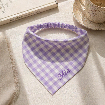 Personalisiertes Haarband aus Vichykaro, Haaraccessoire mit individuellem Namen bestickt, Bandana im Cottagecore-Stil