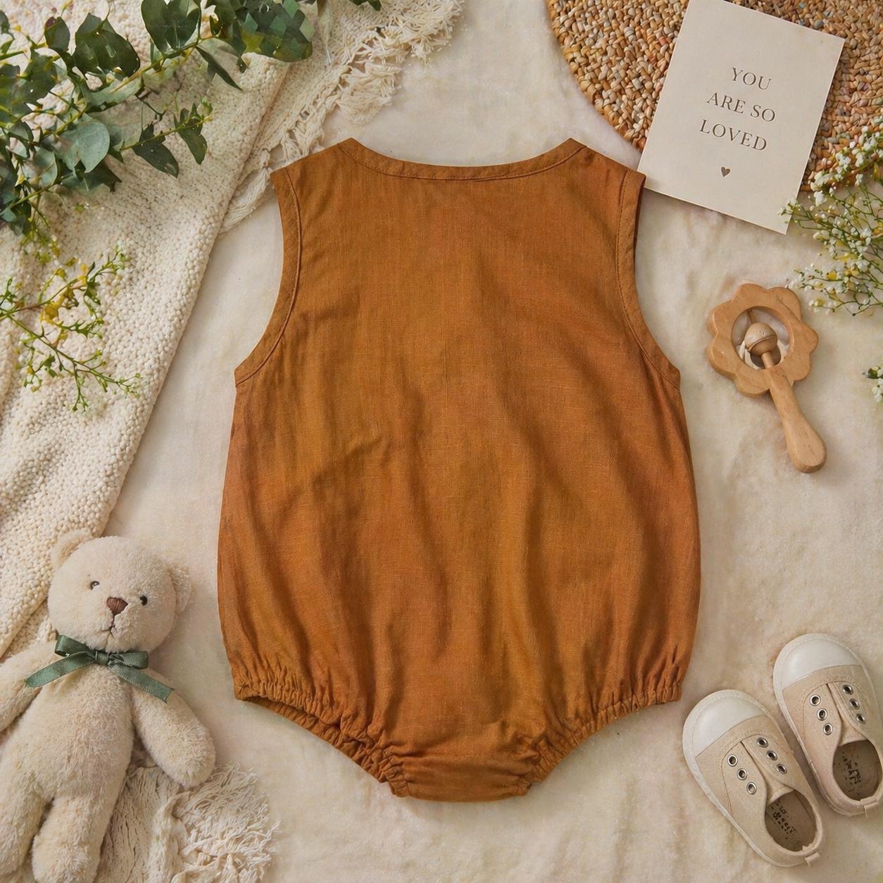 Personalized Baby Romper, Custom Name Embroidery Linen Cotton Romper, Baby Shower Gift, Summer Baby Outfit, Neutral Baby Clothes