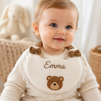 Personalisiertes besticktes Mull-Baby-Lätzchen, weiches Baumwoll-Spucktuch, Neugeborenen-Geschenk