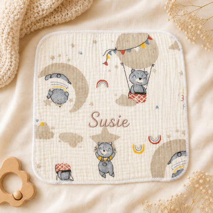 Personalisiertes Musselin-Baby-Spucktuch, besticktes Lätzchen aus Baumwolle, Geschenk für Neugeborene