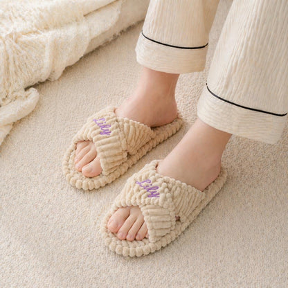 Personalized Plush Spa Slippers, Custom Name House Slippers, Bridesmaid Wedding Gift